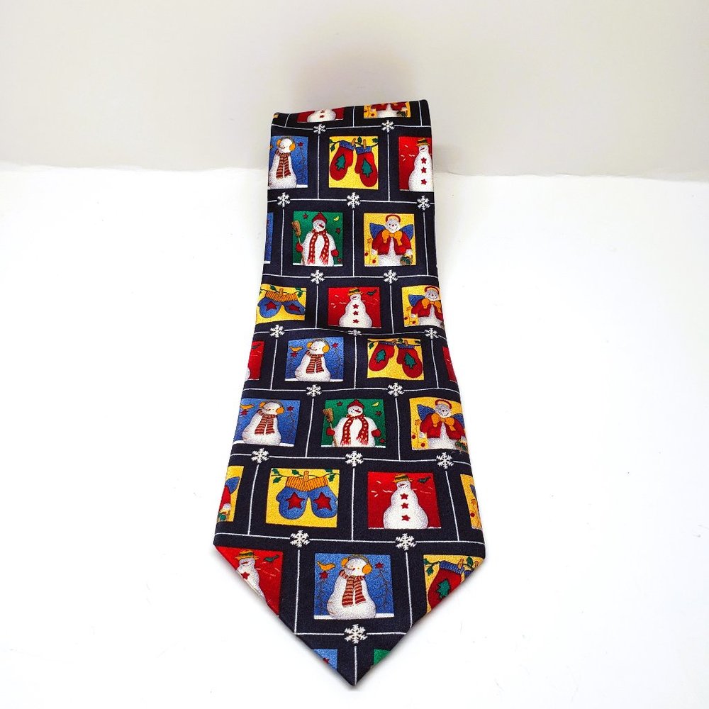 Keith Daniels Silk Christmas Tie Snowman Mittens Scarves Hats Snowflakes 2002